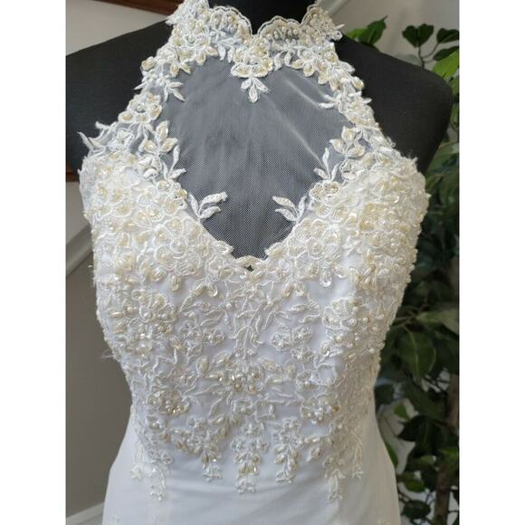 Lenovia Women White Polyester Halter Neck Sleeveless Wedding Maxi Dress Size 10 - Picture 2 of 12